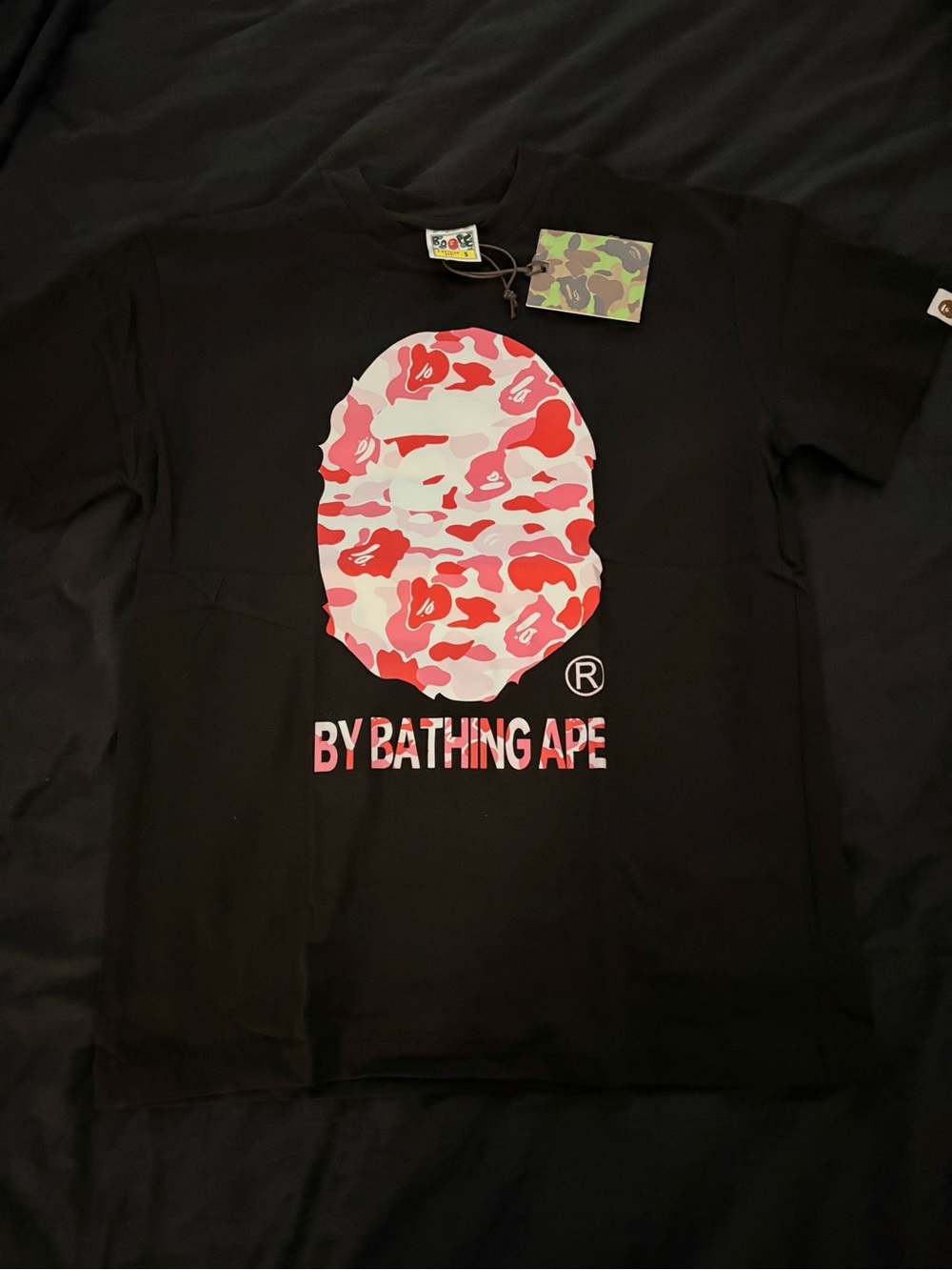 Bape Black T-Shirt with Red and Pink Camo Ape Head